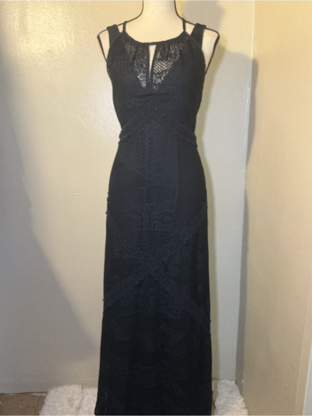 London Times Navy Blue Maxi Dress Womens 12 Sleeveless Keyhole Back Lined